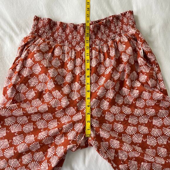 Anthropologie Maeve Printed Wide Leg Pull On Sea Shell Red Orange Pants, Large - Picture 7 of 13